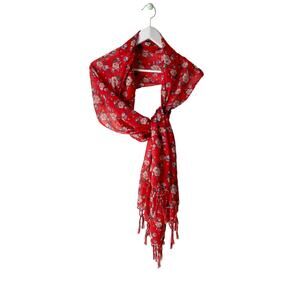 Aerie Red And White Rose Floral Scarf/Wrap